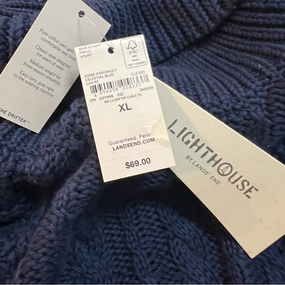 Lands’ End Navy Blue Drifter Cable Knit Turtleneck Sweater.‎ Size XL. NWT. - Picture 8 of 10